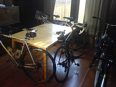 Bikes parked in the dining room